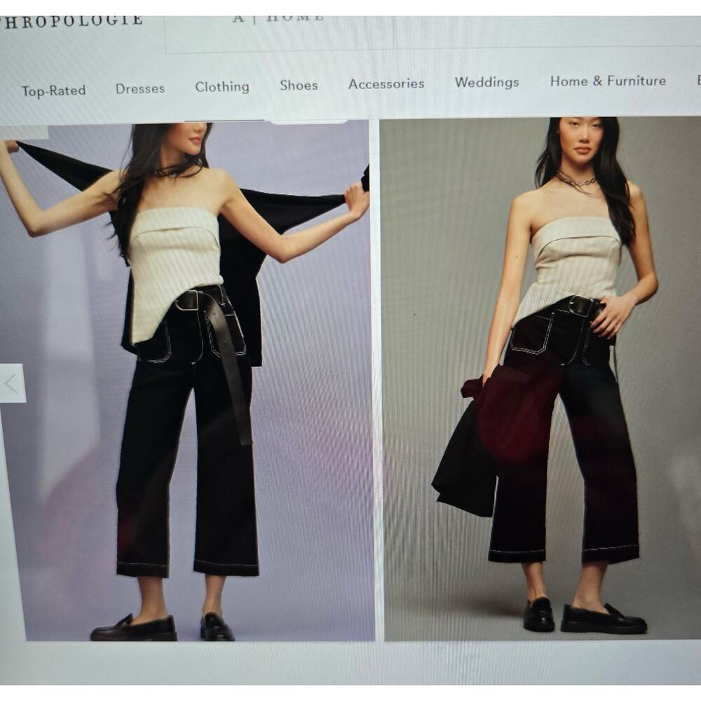Maeve Black Contrast Stitch Straight Pants Women Flat Front wide leg NWT size 34